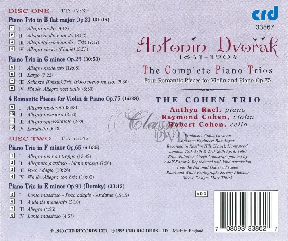 DVOŘÁK,A.: Complete piano trios, Four Romantic Pieces for Violin and Piano Op.75 (2CD)