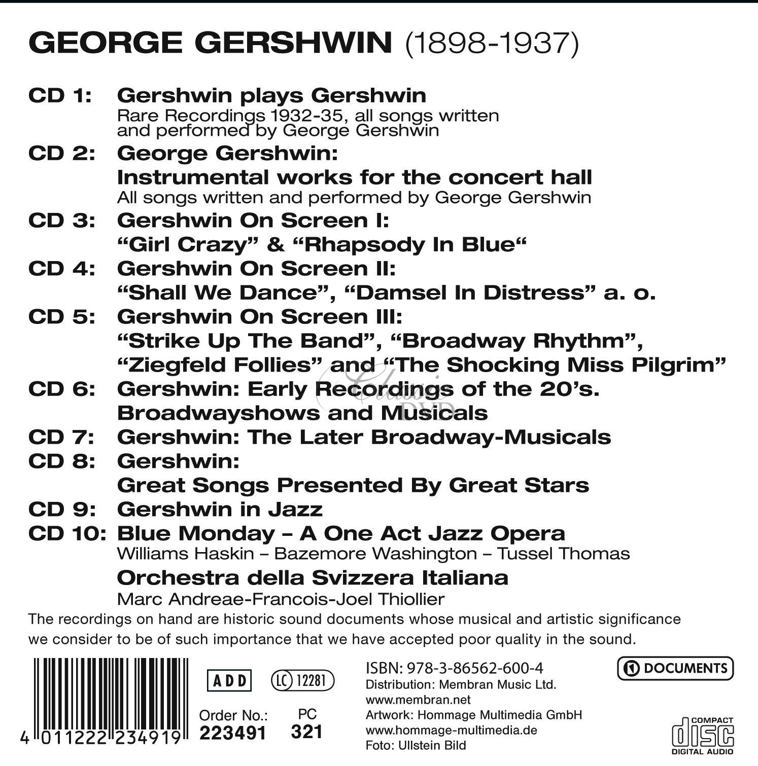 GEORGE GERSHWIN: SBĚRATELSKÁ DÁRKOVÁ EDICE (10CD)
