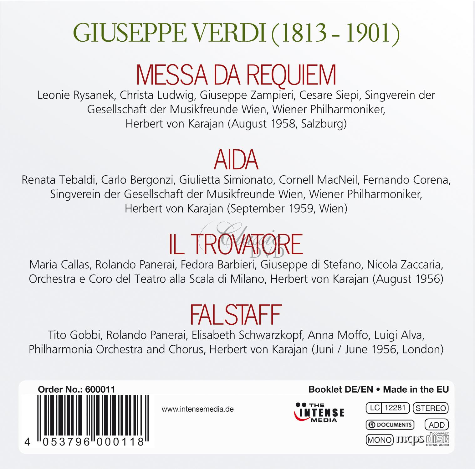 Herbert von Karajan - Verdi - Aida; Il Trovatore; Falstaff; Requiem -Complete Recordings (8CD)