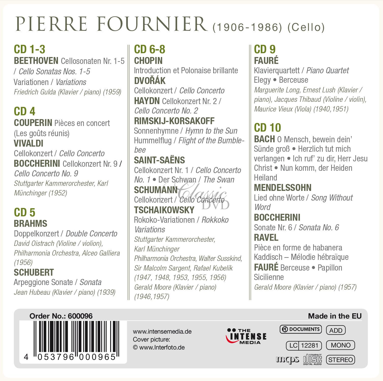 Pierre Fournier - Masterpieces for Cello (10CD)