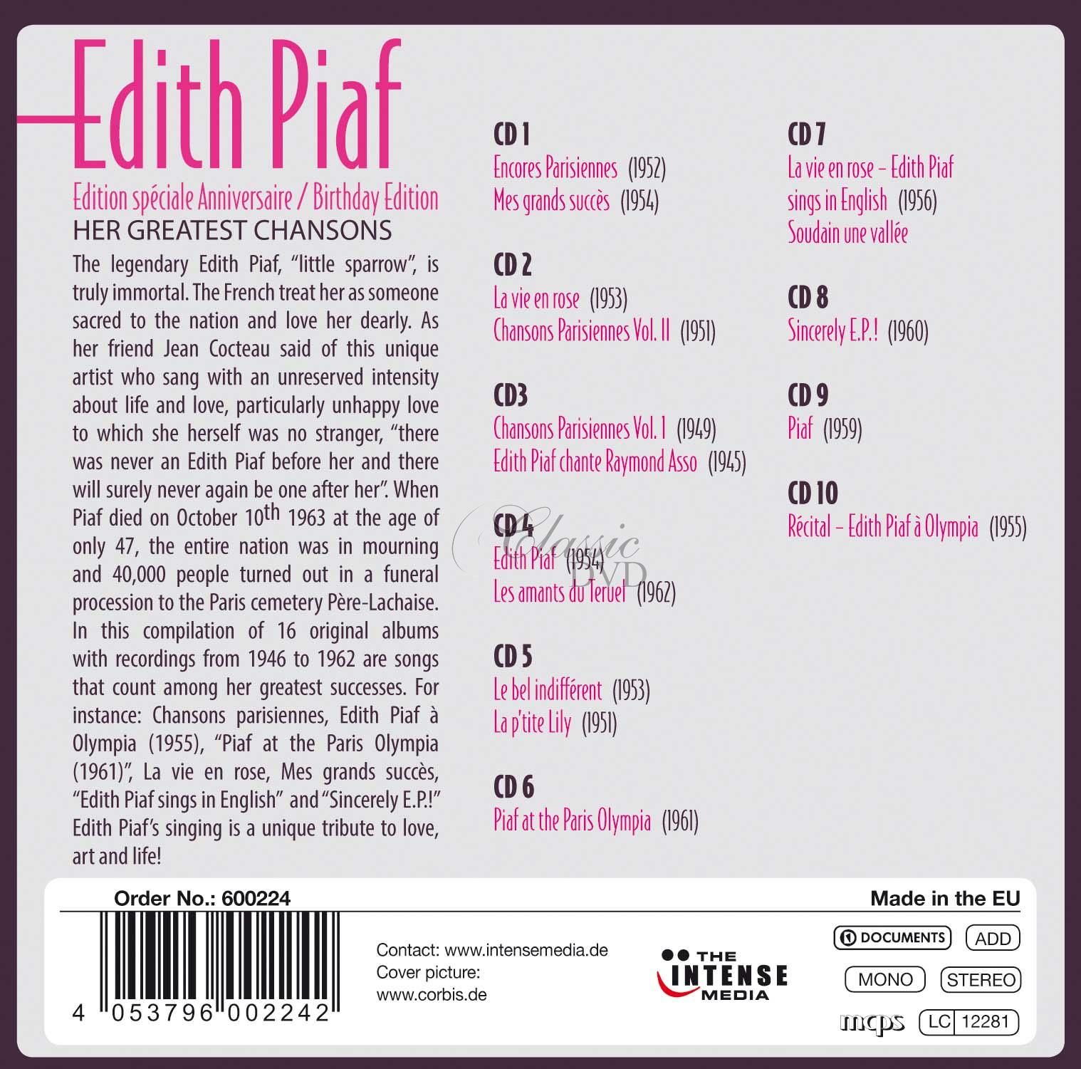 EDITH PIAF Her Greatest Chansons / 16 Original Albums (10CD)