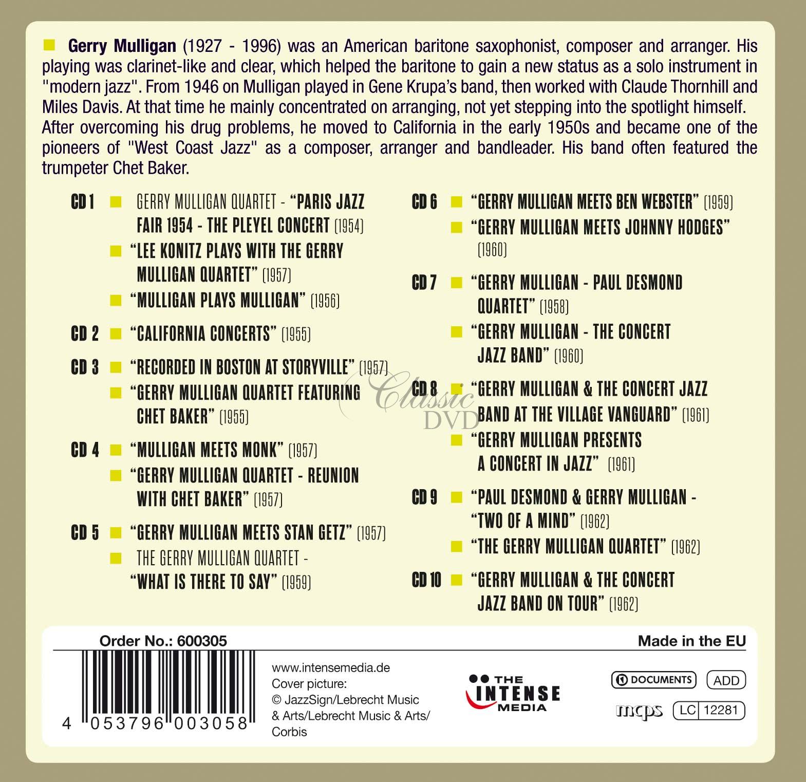 GERRY MULLIGAN - Milestones of a Legend - 19 Original Albums (10CD)