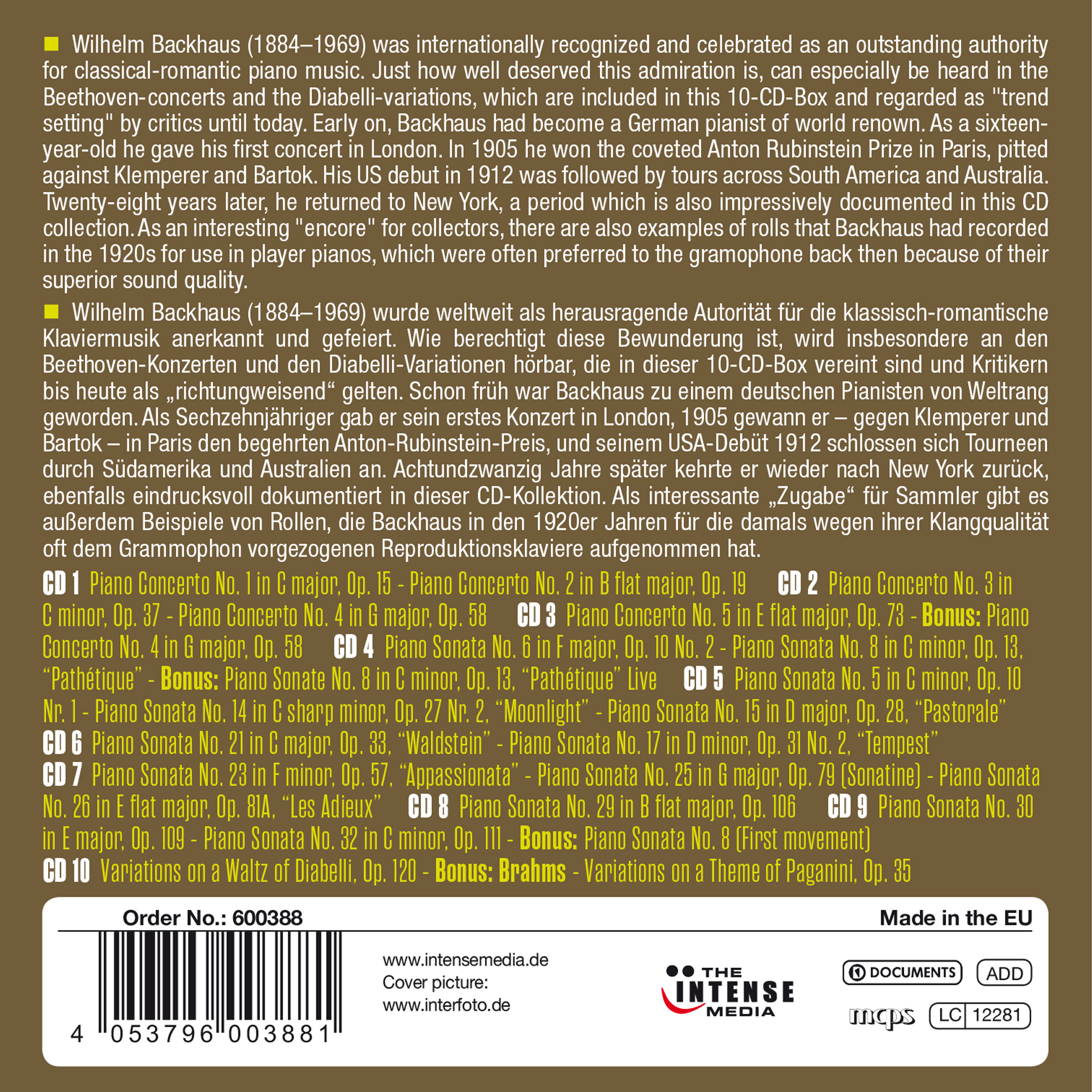 Wilhelm Backhaus - Plays Beethoven - Sonatas & Variations & The Complete Concertos (10CD)