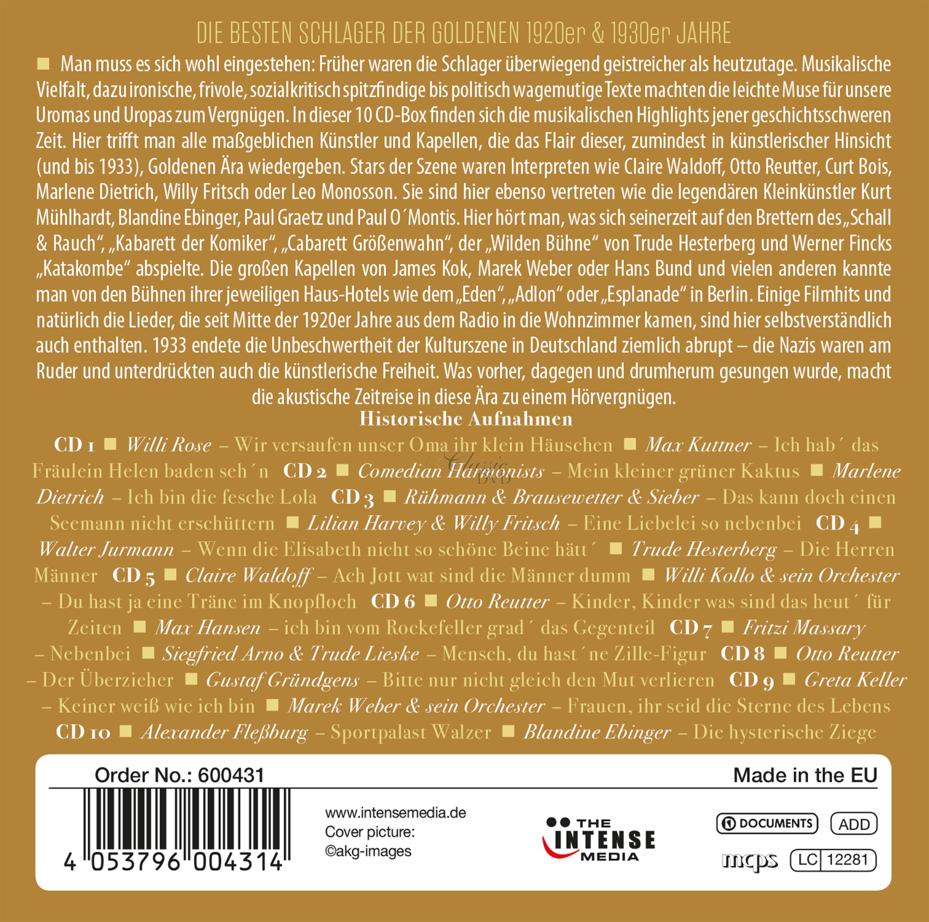 Die besten Schlager der 20er und 30er Jahre (10CD)