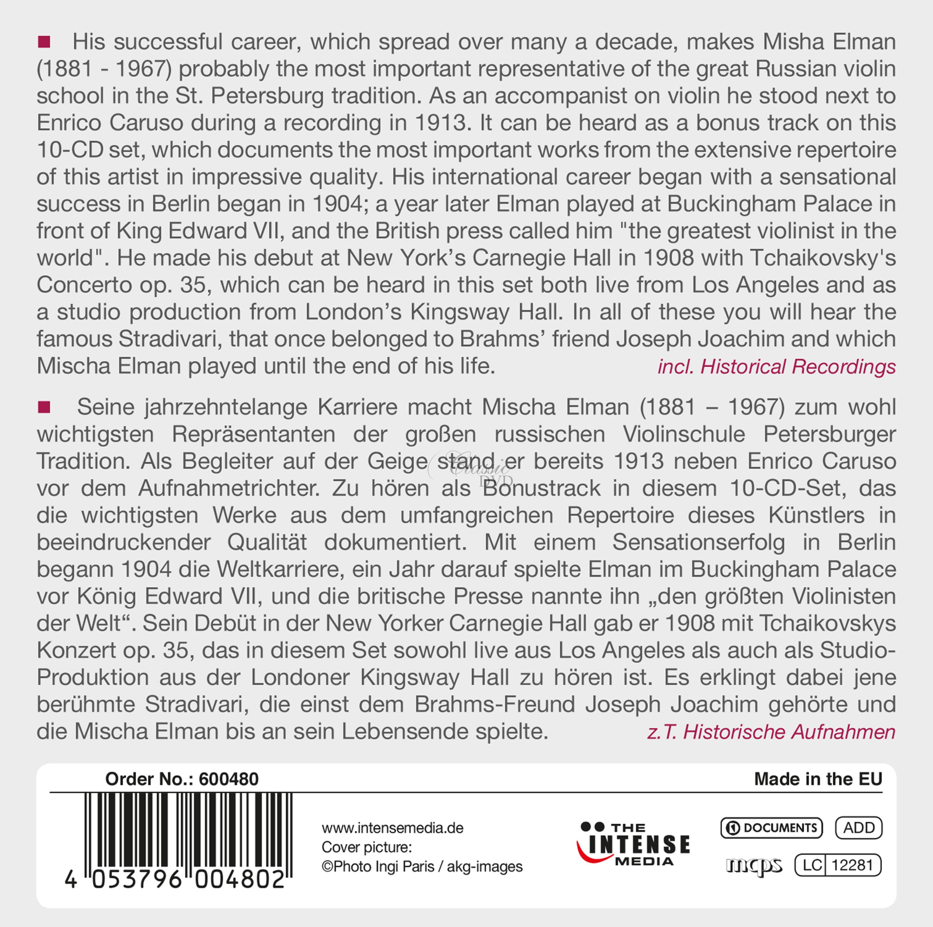 Mischa Elman - Violin Concertos and Sonatas (10CD)