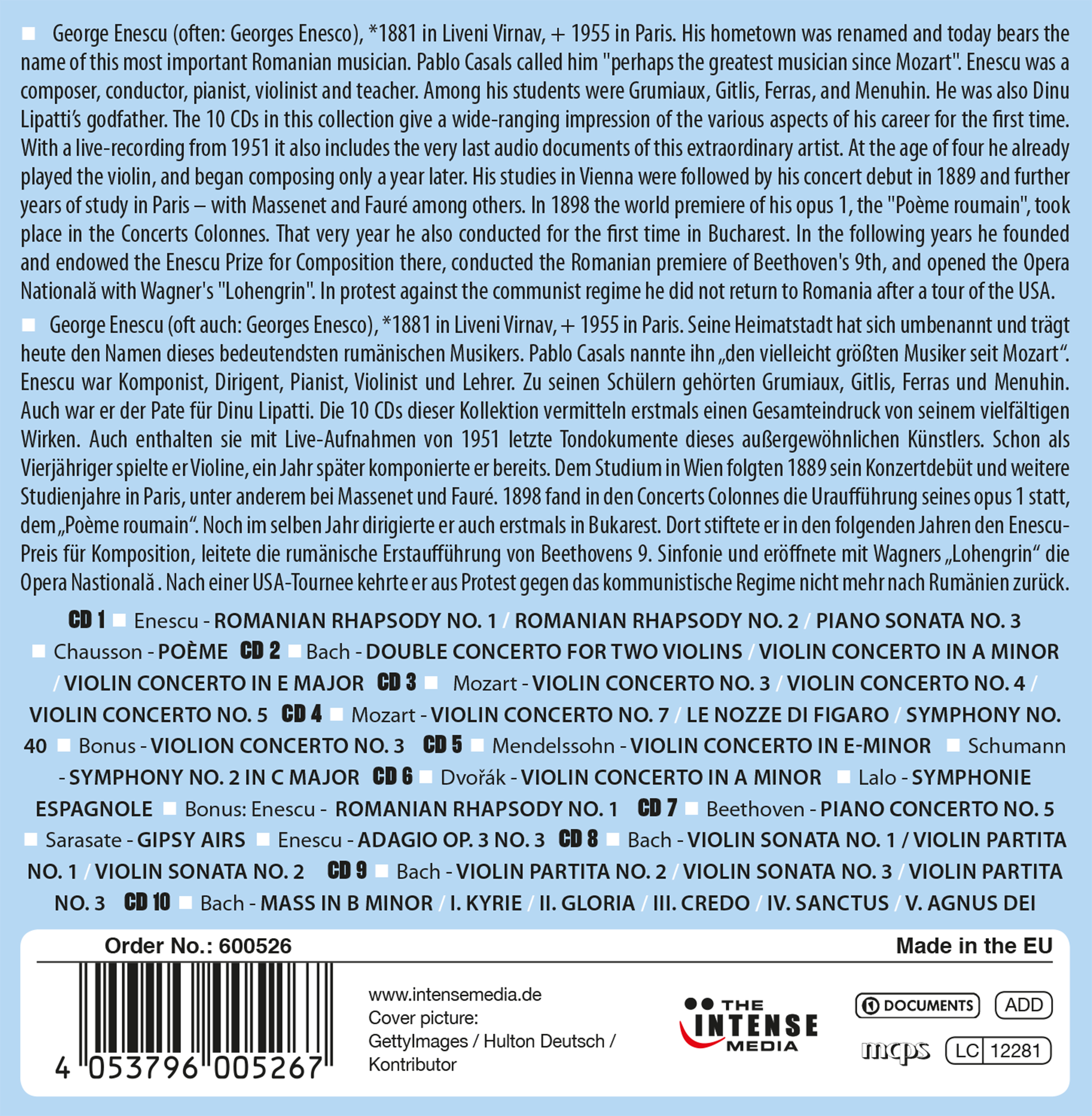 George Enescu - Composer, Conductor, Pianist, Violinist, Teacher (10CD)