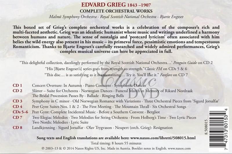 GRIEG, E.: Complete Orchestral Works (8CD)