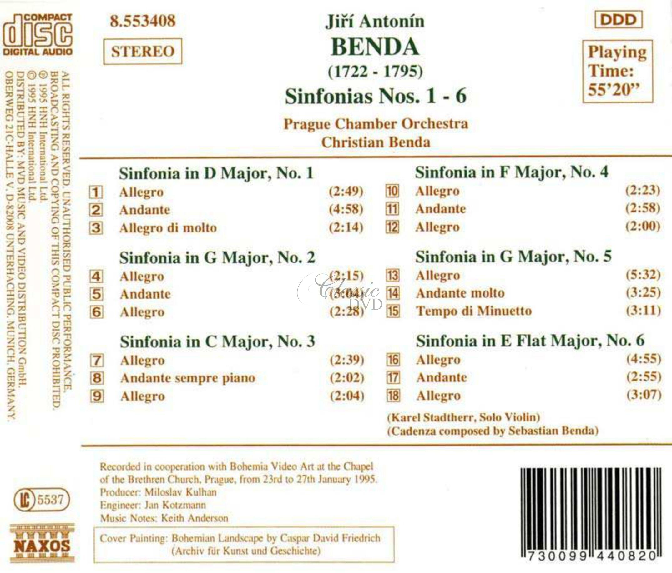 BENDA, J.A.: Sinfonias Nos. 1-6 (CD)