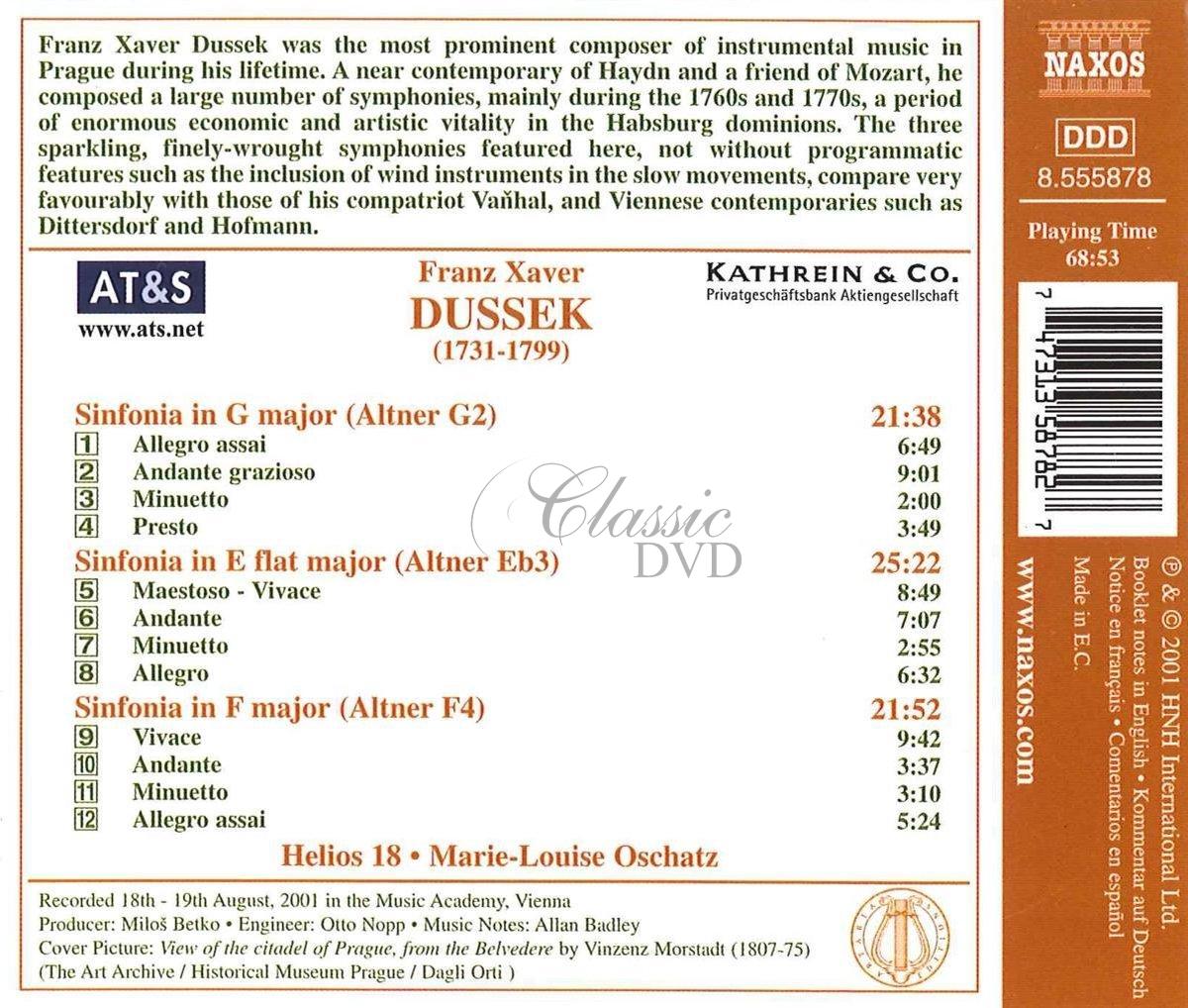 DUSSEK, F.X.: Three Sinfonias (CD)