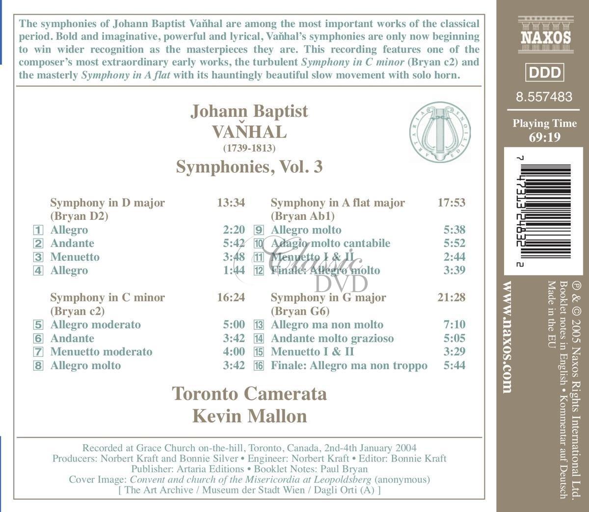 VAŇHAL, J.B.: Symphonies, Vol. 3 (CD)