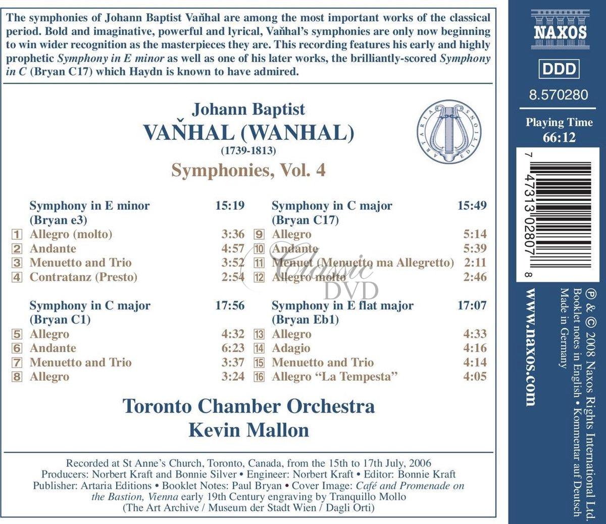 VAŇHAL, J.B.: Symphonies, Vol. 4 (CD)