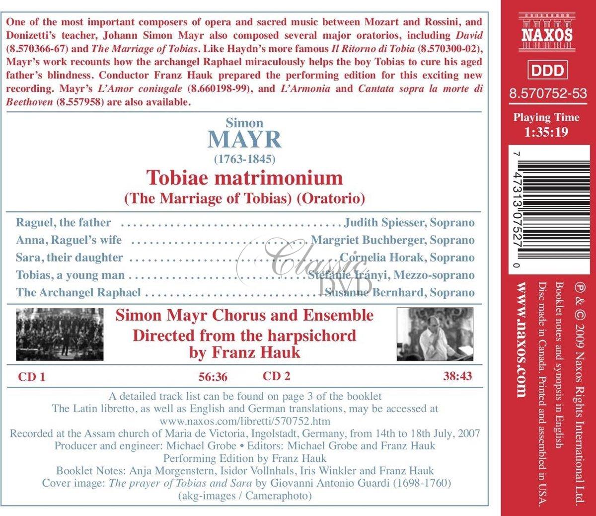MAYR, J.S.: Tobia, o Tobiae matrimonium – Oratorio (2CD)