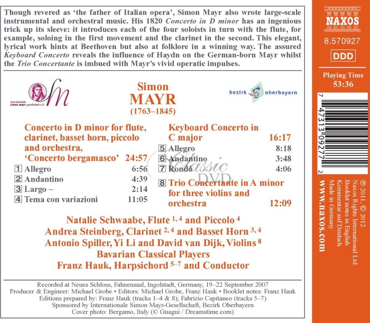 MAYR, J.S.: Concerto Bergamasco / Keyboard Concerto in C Major / Trio Concertante (CD)