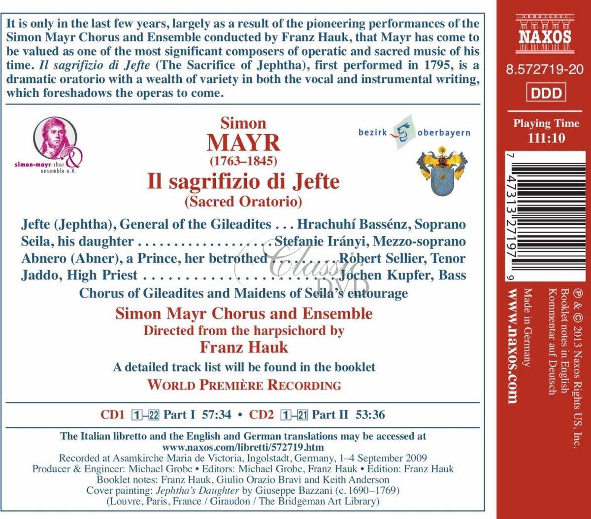 MAYR, J.S.: Il sagrifizio di Jefte – Oratorio (2CD)