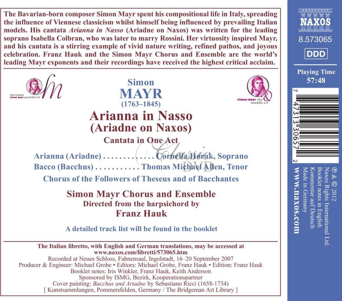 MAYR, J.S.: Arianna a Nasso – Cantata (CD)