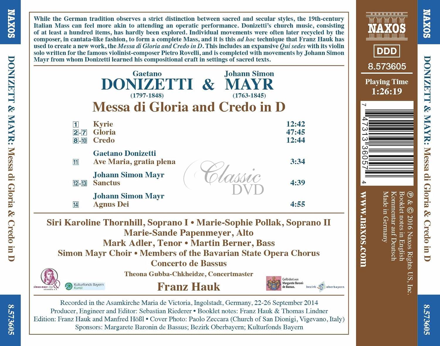 DONIZETTI, G. / MAYR, J.S.: Missa di Gloria and Credo in D Major (CD)