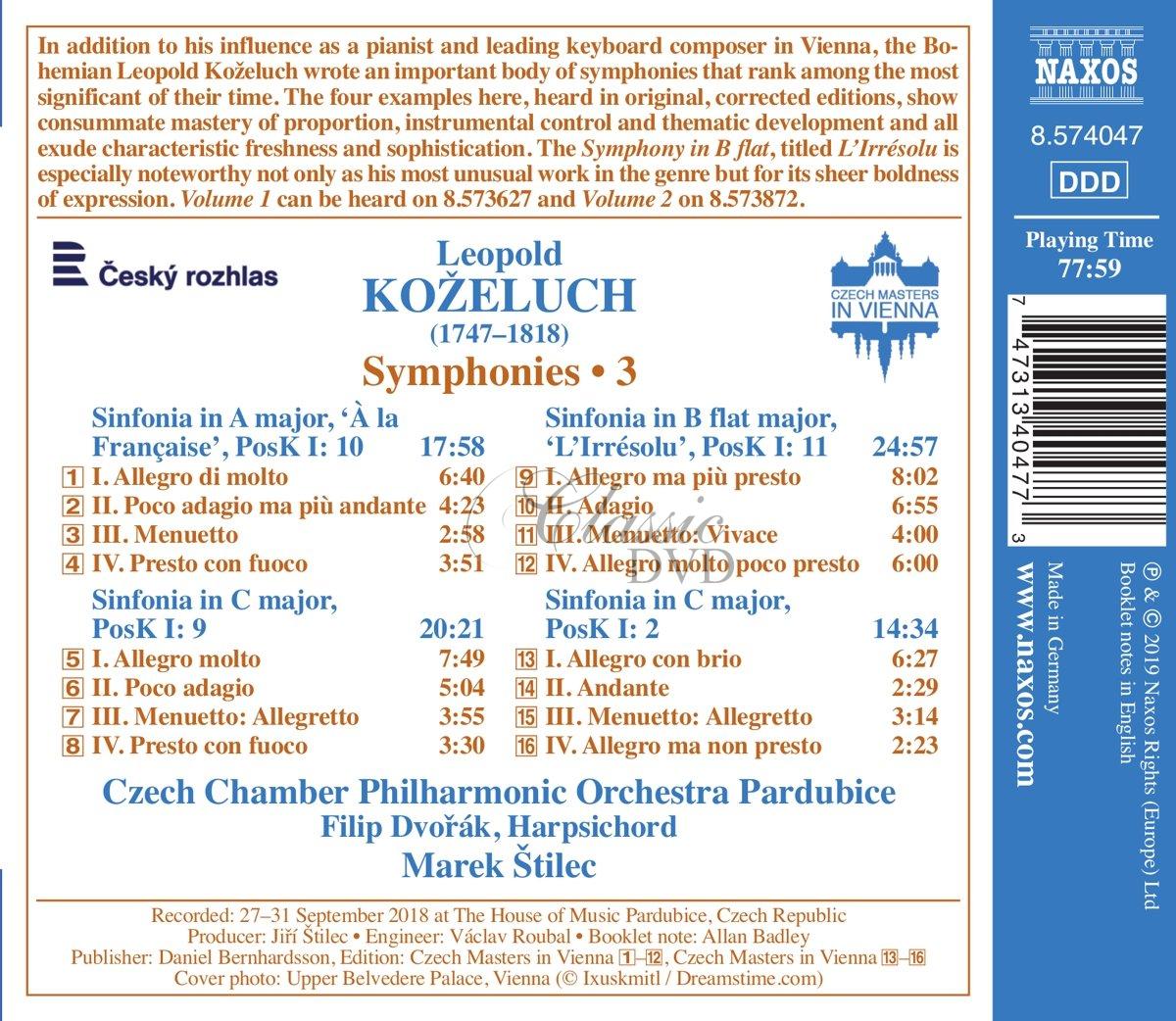 KOŽELUCH, L.: Symphonies, Vol. 3 (CD)