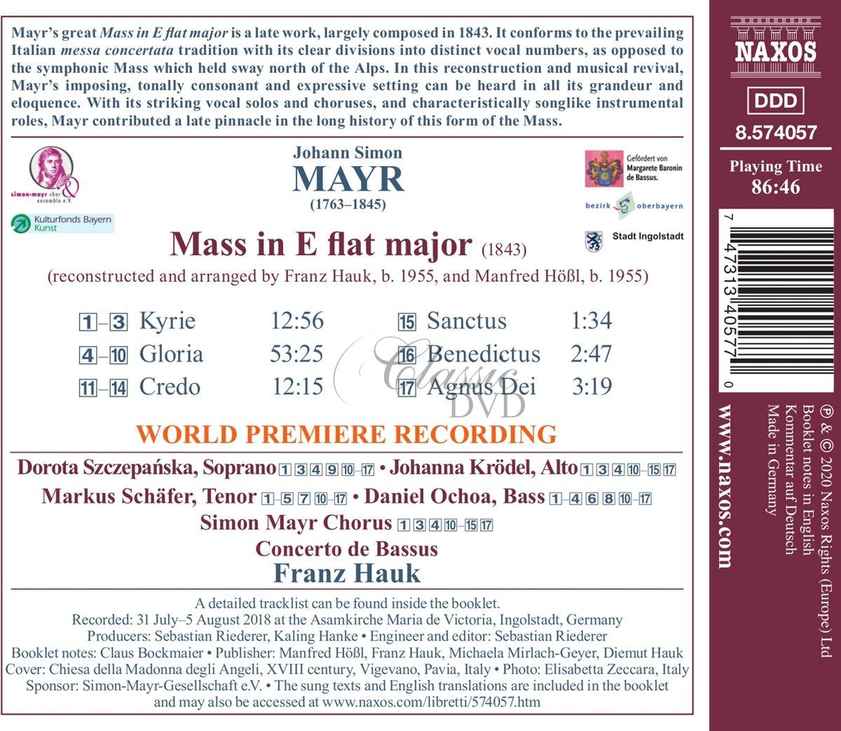 MAYR, J.S.: Mass in E-Flat Major (CD)