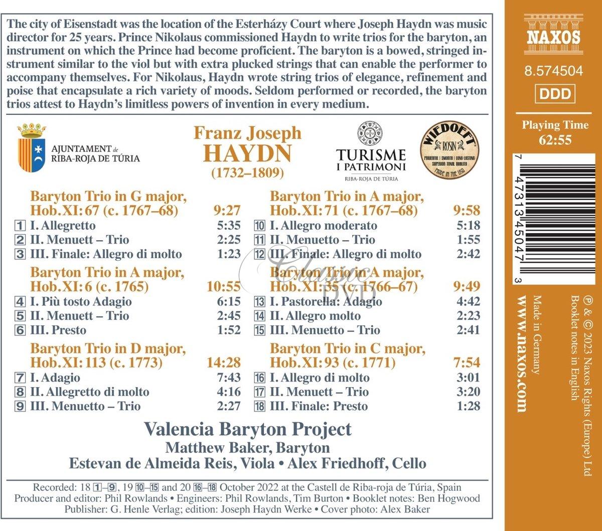 HAYDN, J.: Baryton Trios, Hob.XI:6, 35, 67, 71, 93, 113 (Treasures from the Eszterháza Palace, Vol. 2) (CD)