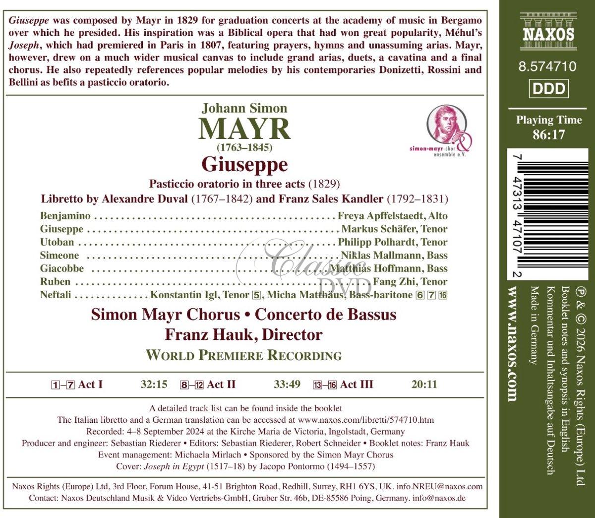 MAYR, J.S.: Giuseppe – Oratorio (CD)