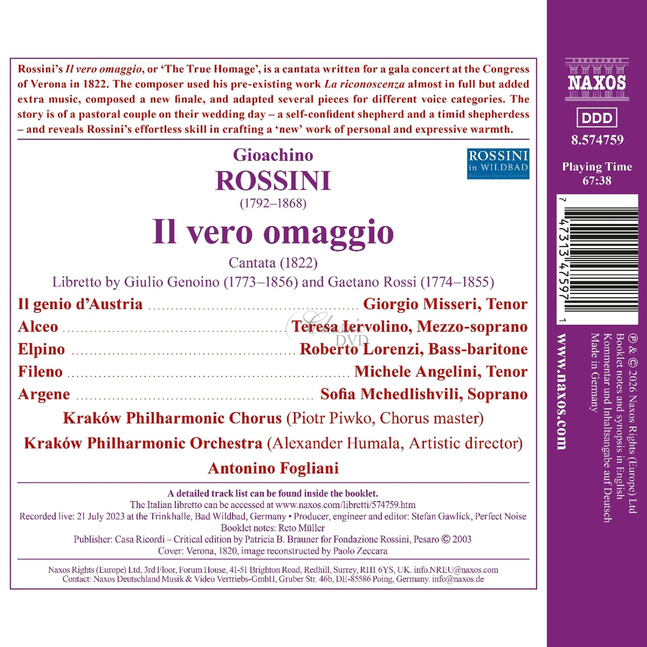 ROSSINI, G.: Il vero omaggio – Cantata (CD)