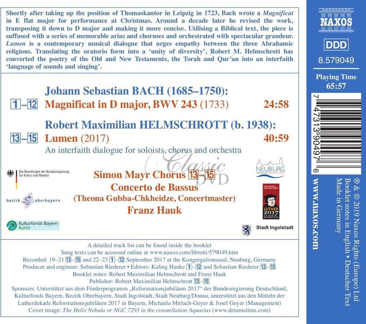 BACH, J.S.: Magnificat, BWV 243 / HELMSCHROTT, R.M.: Lumen (CD)