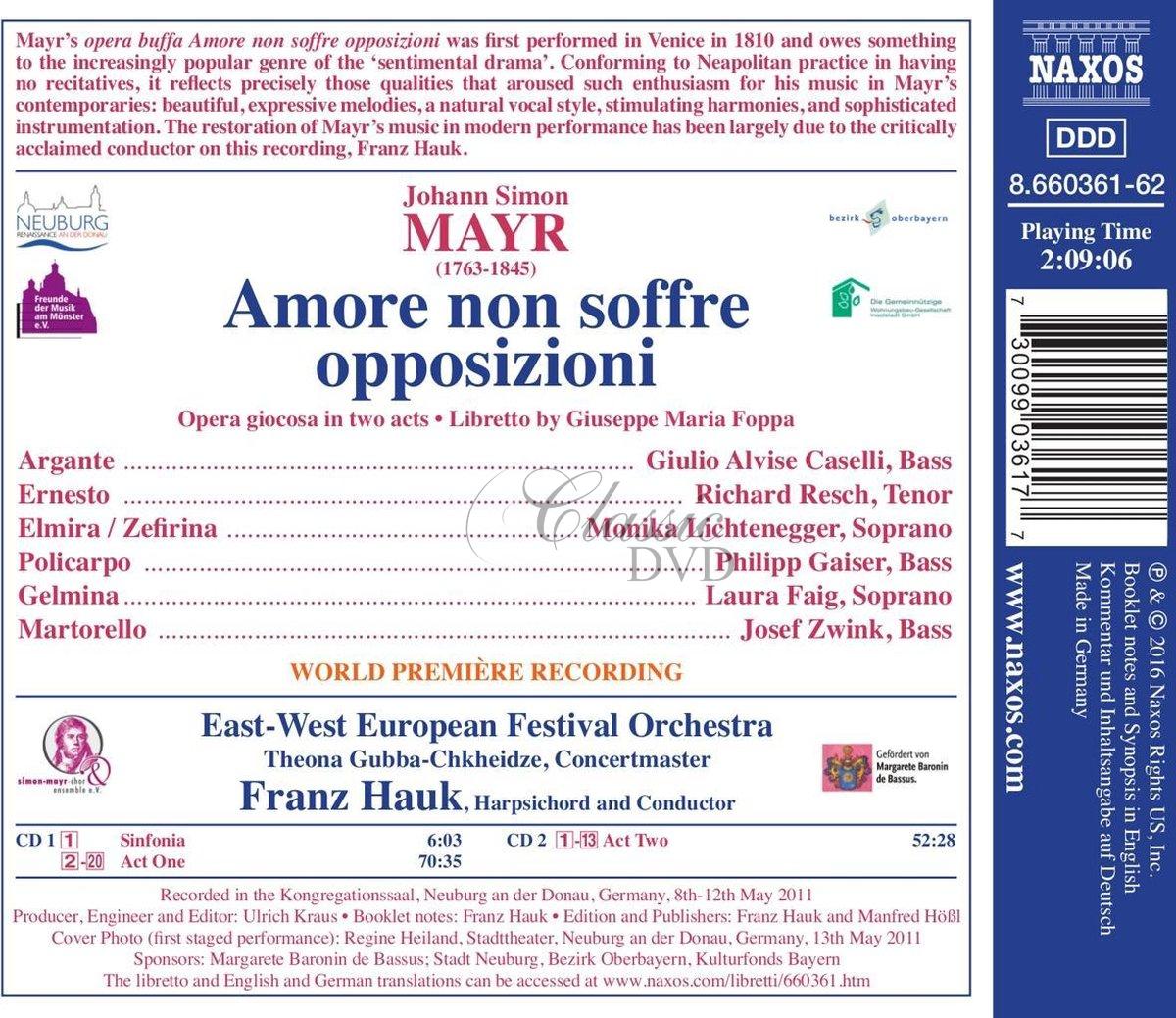 MAYR, J.S.: Amor non soffre opposizione – Opera giocosa (2CD)