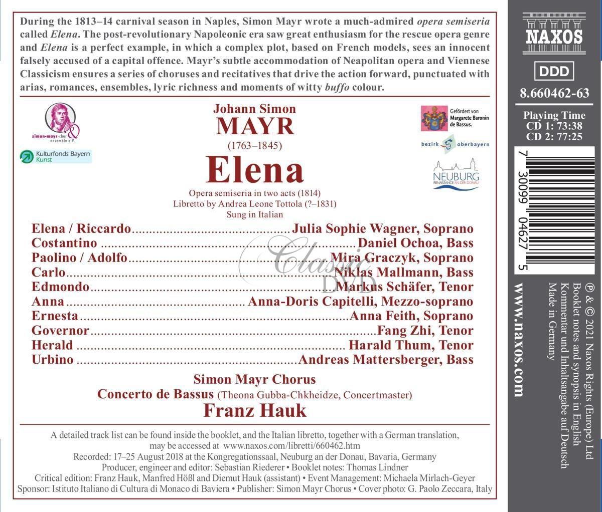 MAYR, J.S.: Elena – Opera (2CD)