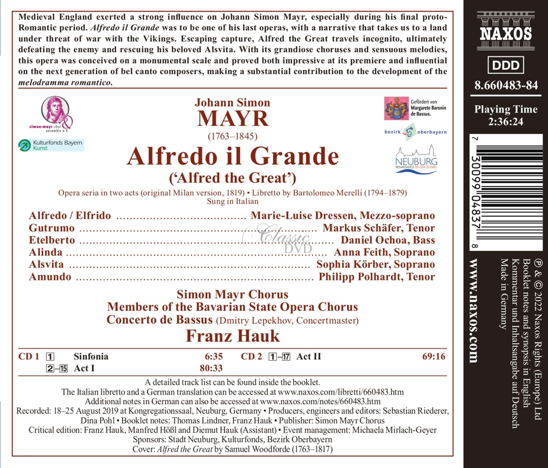 MAYR, J.S.: Alfredo il grande (Original Milan Version, 1819) – Opera (2CD)