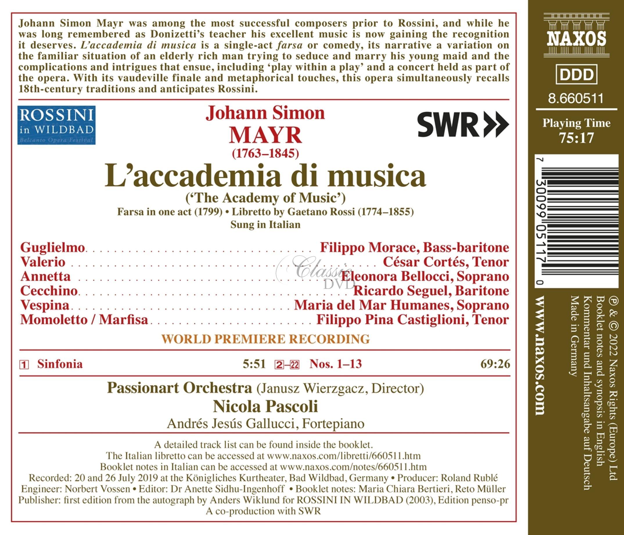MAYR, J.S.: L'accademia di musica – Opera (CD)