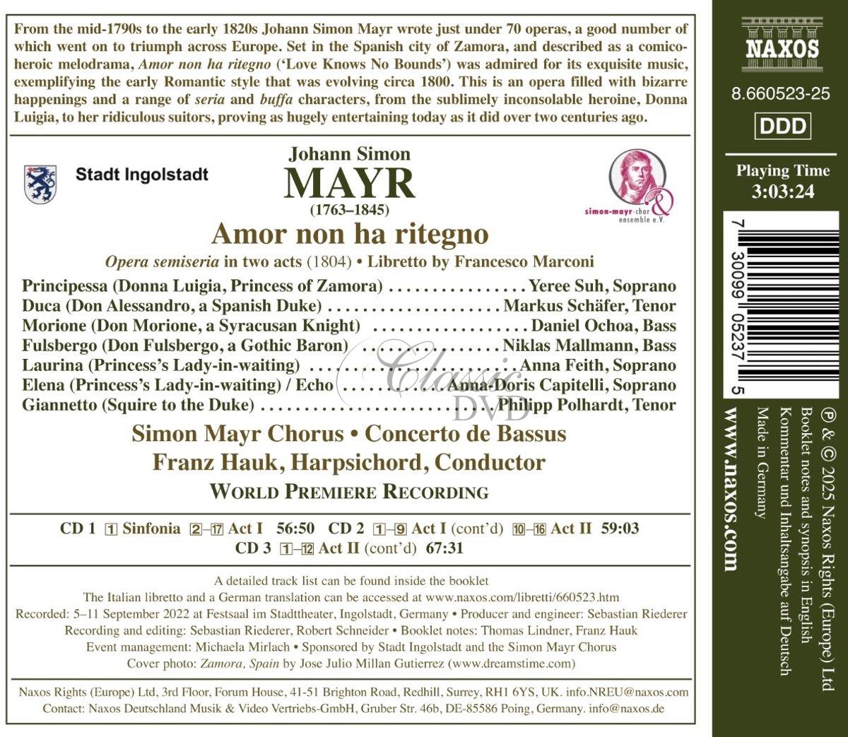MAYR, J.S.: Amor non ha ritegno – Opera (3CD)