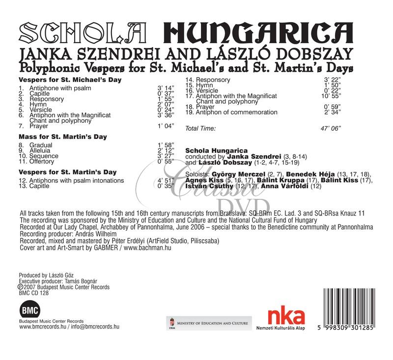 Schola Hungarica - Poliphonic vespers for St. Martin's and St. Michael's Days (CD)