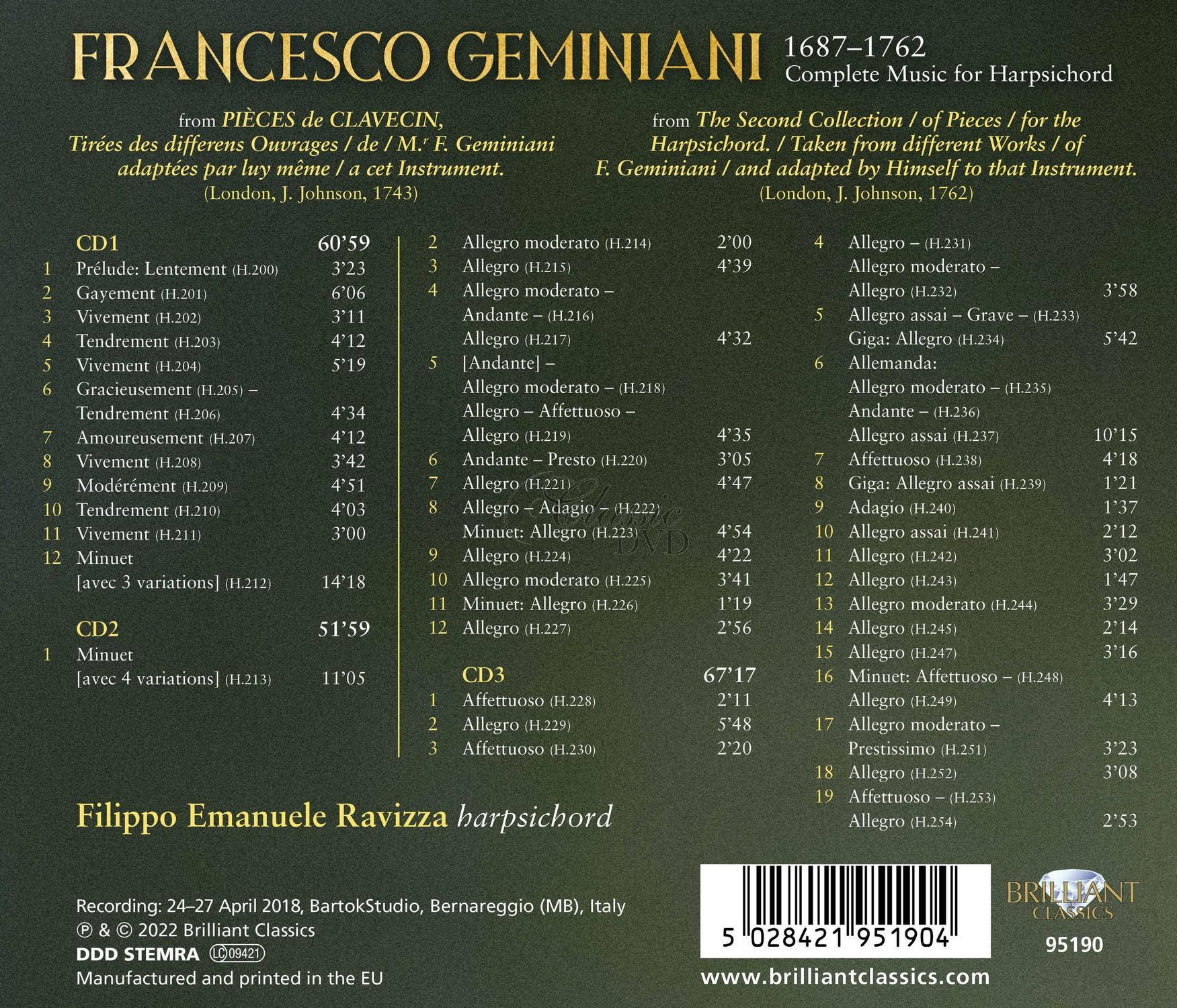 Geminiani: Complete Music for Harpsichord (3CD)