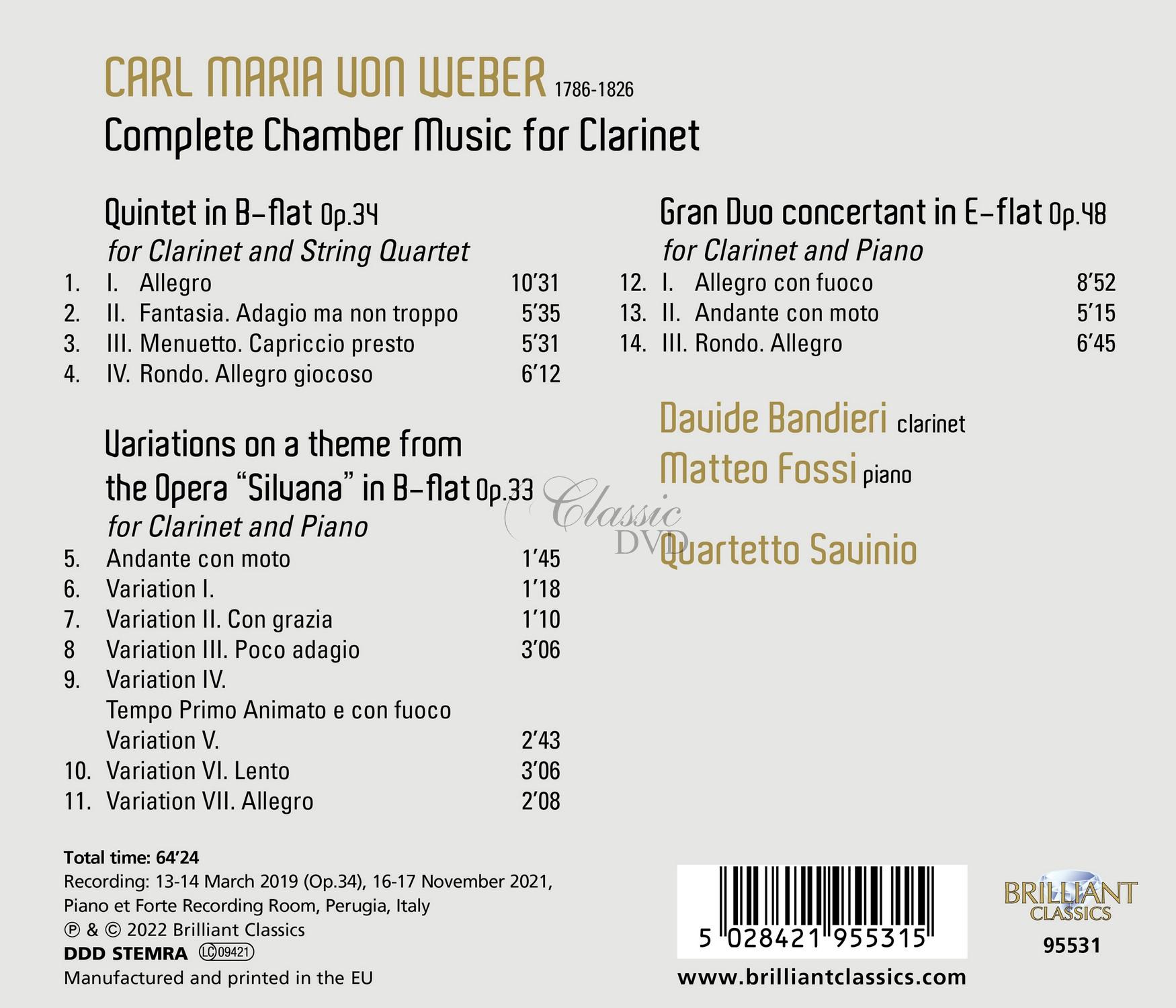 Weber: Complete Chamber Music for Clarinet  (CD)