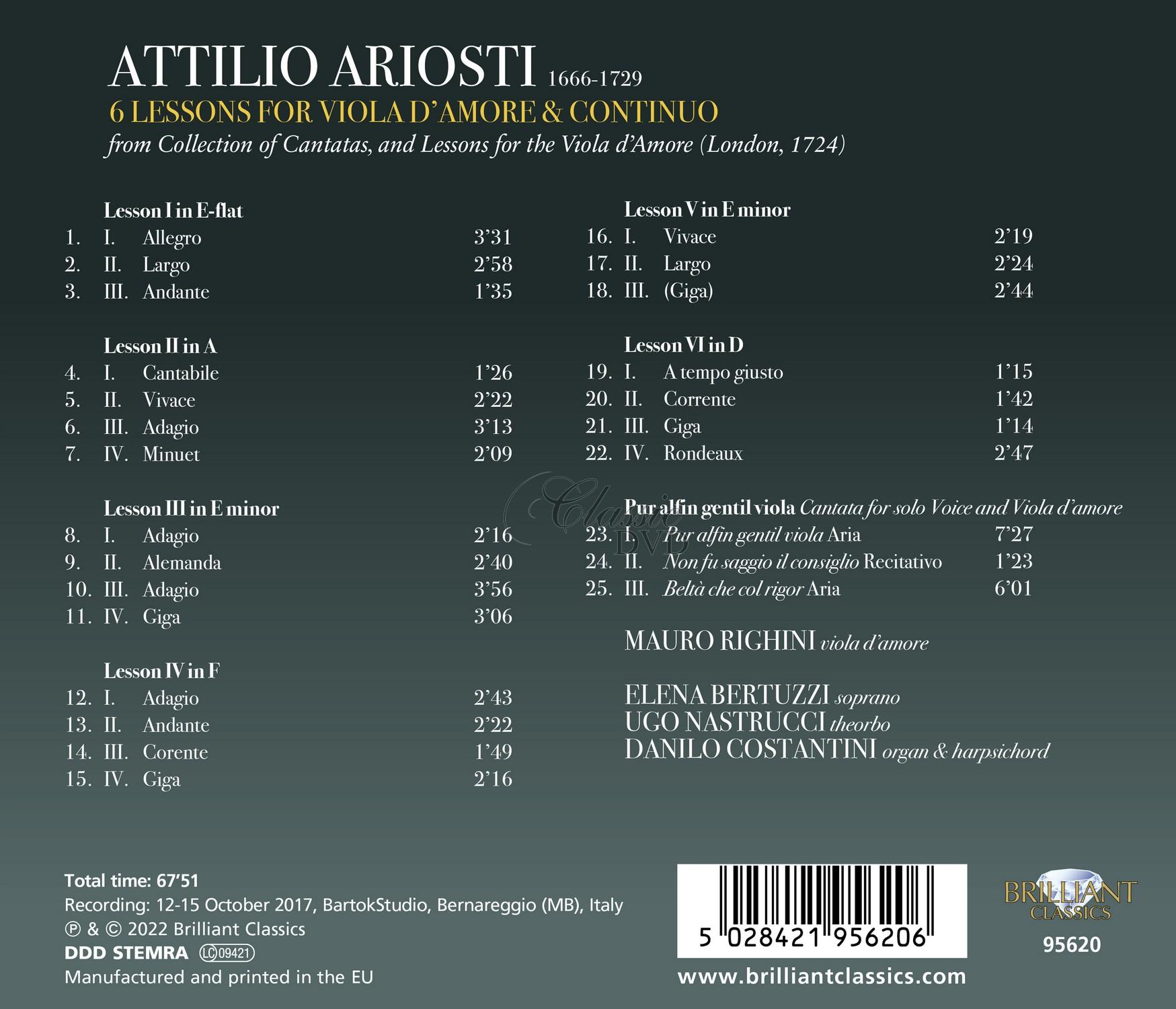 Attilio Ariosti: 6 Lessons for Viola d'amore & continuo (CD)