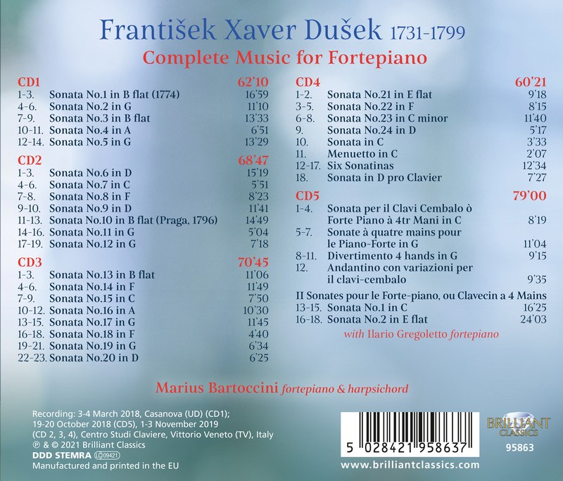 F.X. Dusek: Complete Music for Fortepiano. Marius Bartoccini (5CD)