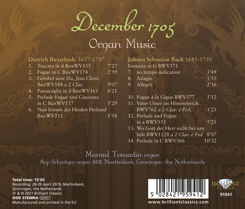 December 1705: Buxtehude & J.S. Bach Organ Music. Manuel Tomadin (CD)