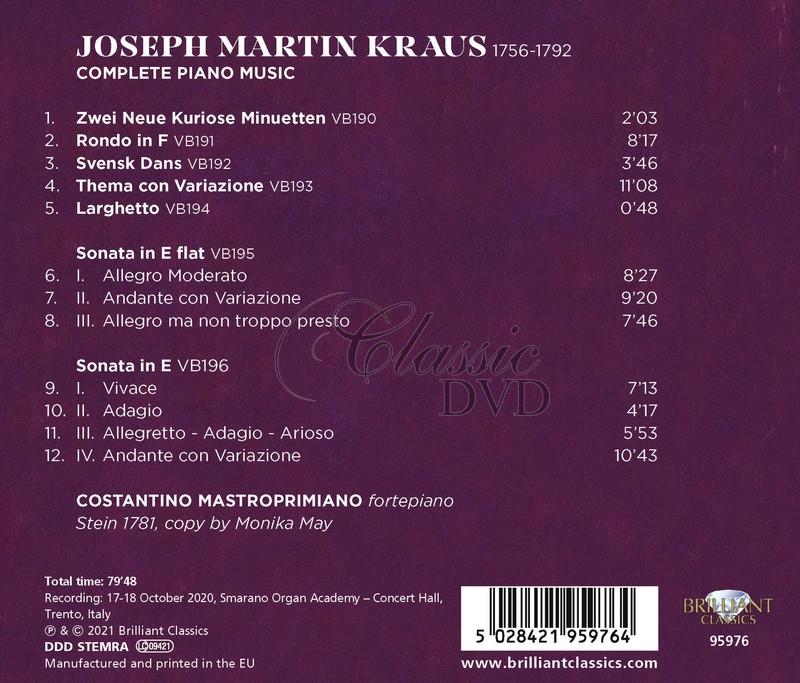 Kraus: Complete Piano Music. Costantino Mastroprimiano (CD)