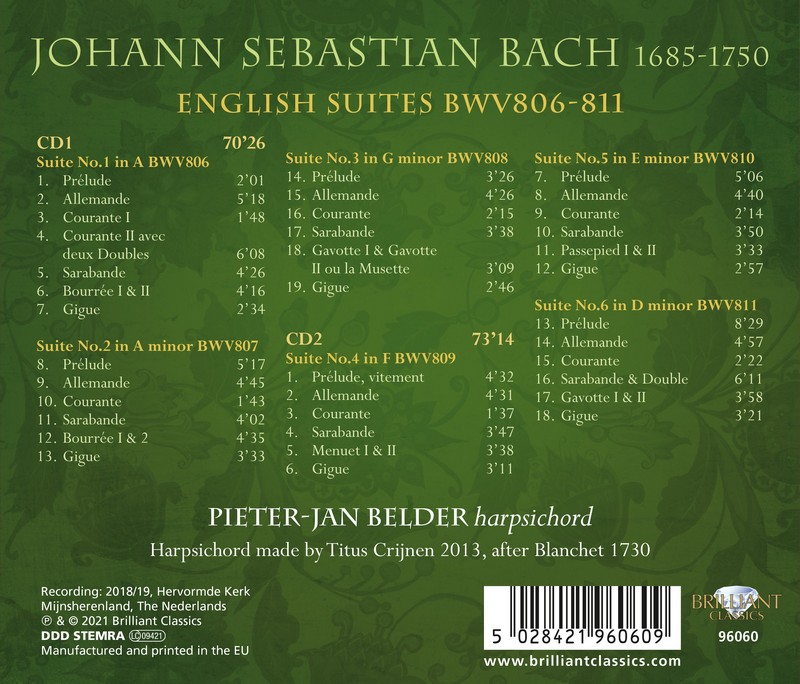 J.S. Bach: English Suites BWV806-811. Pieter-Jan Belder (2CD)