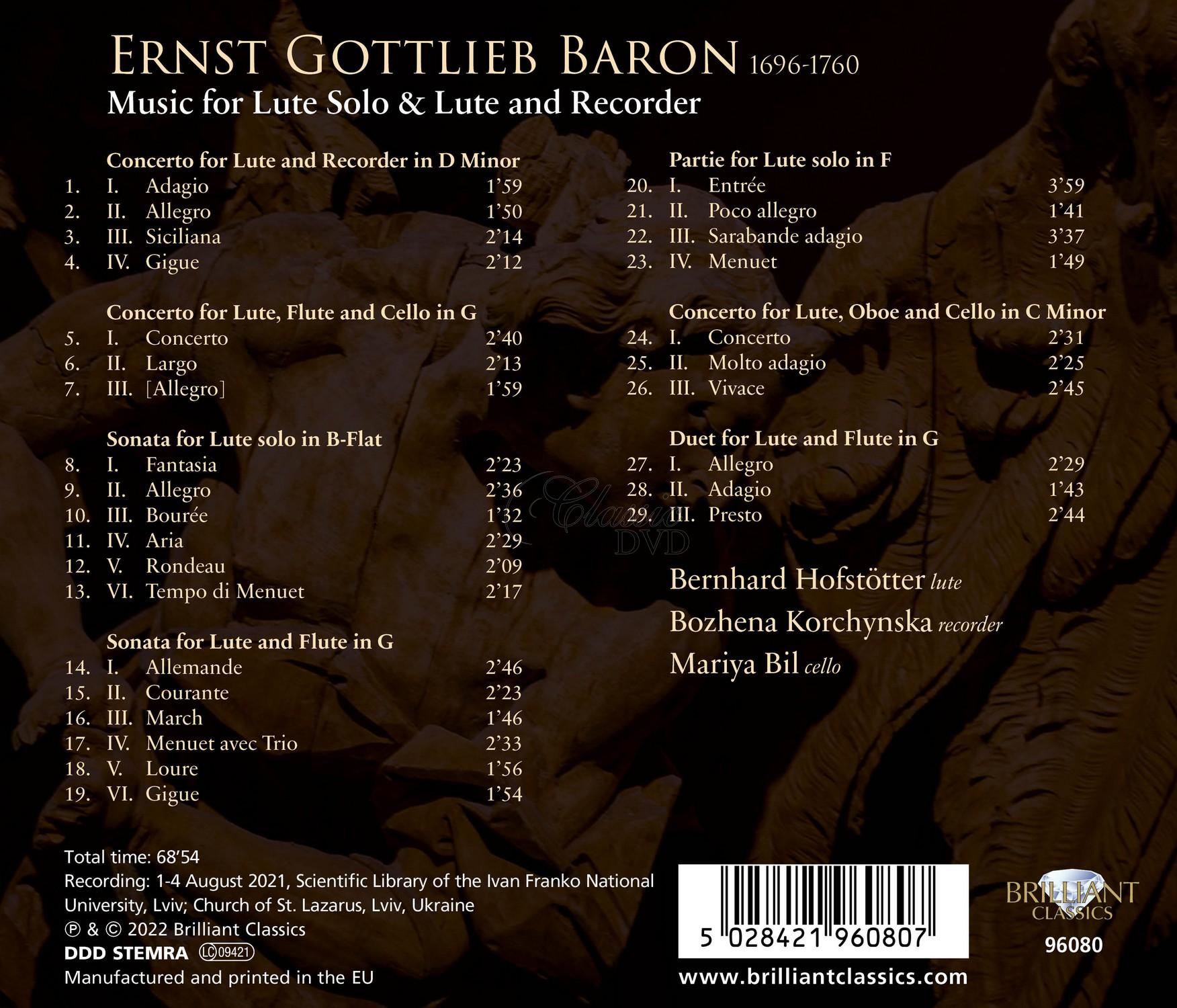 Baron: Music for Lute Solo & Lute and Recorder (CD)