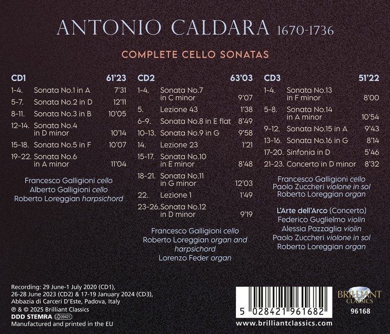 Caldara: Complete Cello Sonatas  (3CD)