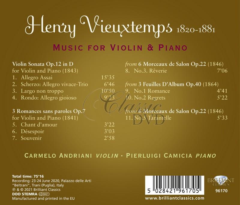 Vieuxtemps: Music for Violin and Piano. Carmelo Andriani, Pierluigi Camicia (CD)