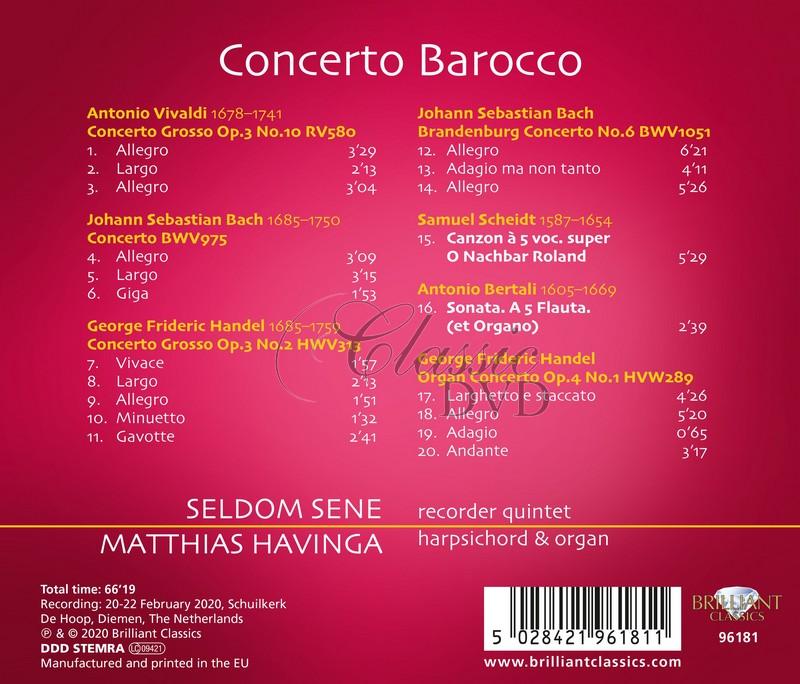 Concerto Barocco: Arrangements for Recorder Quintet & Keyboard (CD)