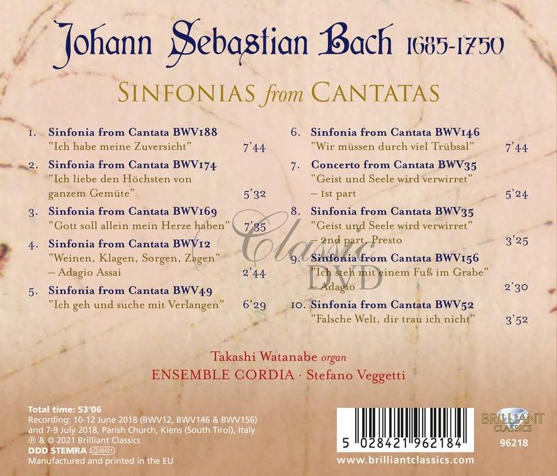 J.S. Bach: Sinfonias from Cantatas; Takashi Watanabe, Stefano Veggetti, Ensemble Cordia (CD)