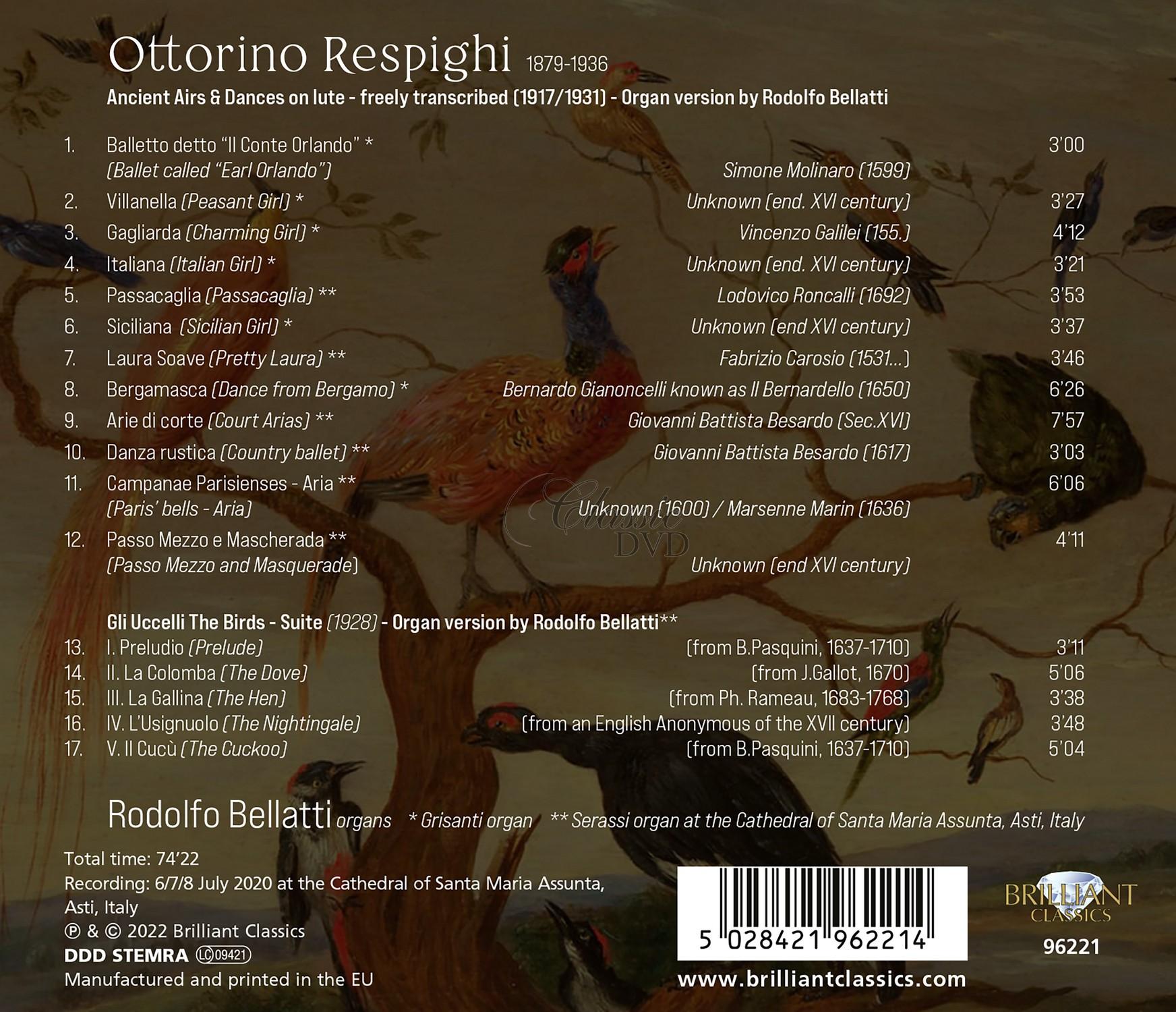 Respighi: Ancient Airs & Dances and Suite “The Birds” - Transcriptions for organ (CD)