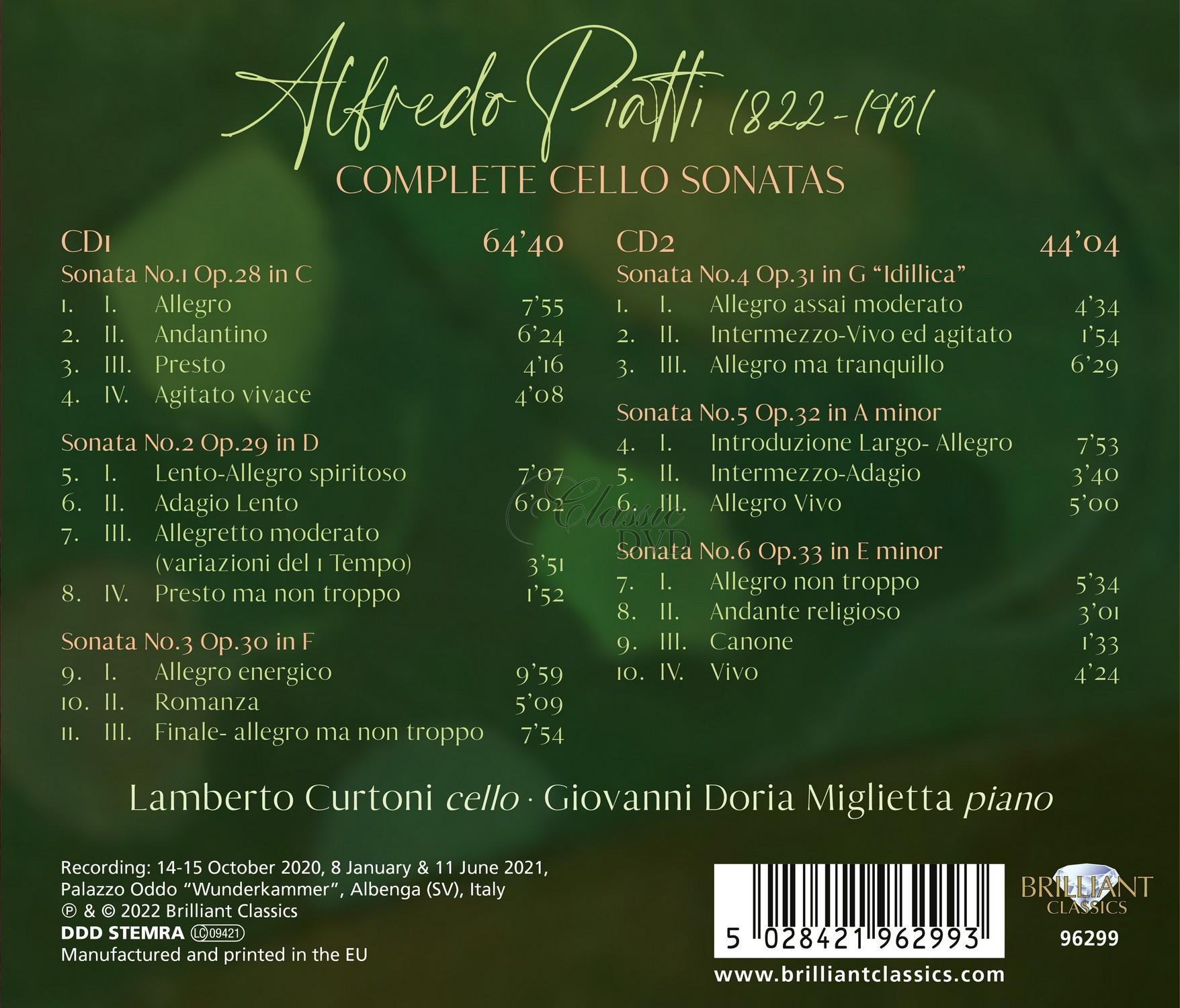 Piatti: Complete 6 Cello Sonatas (2CD)