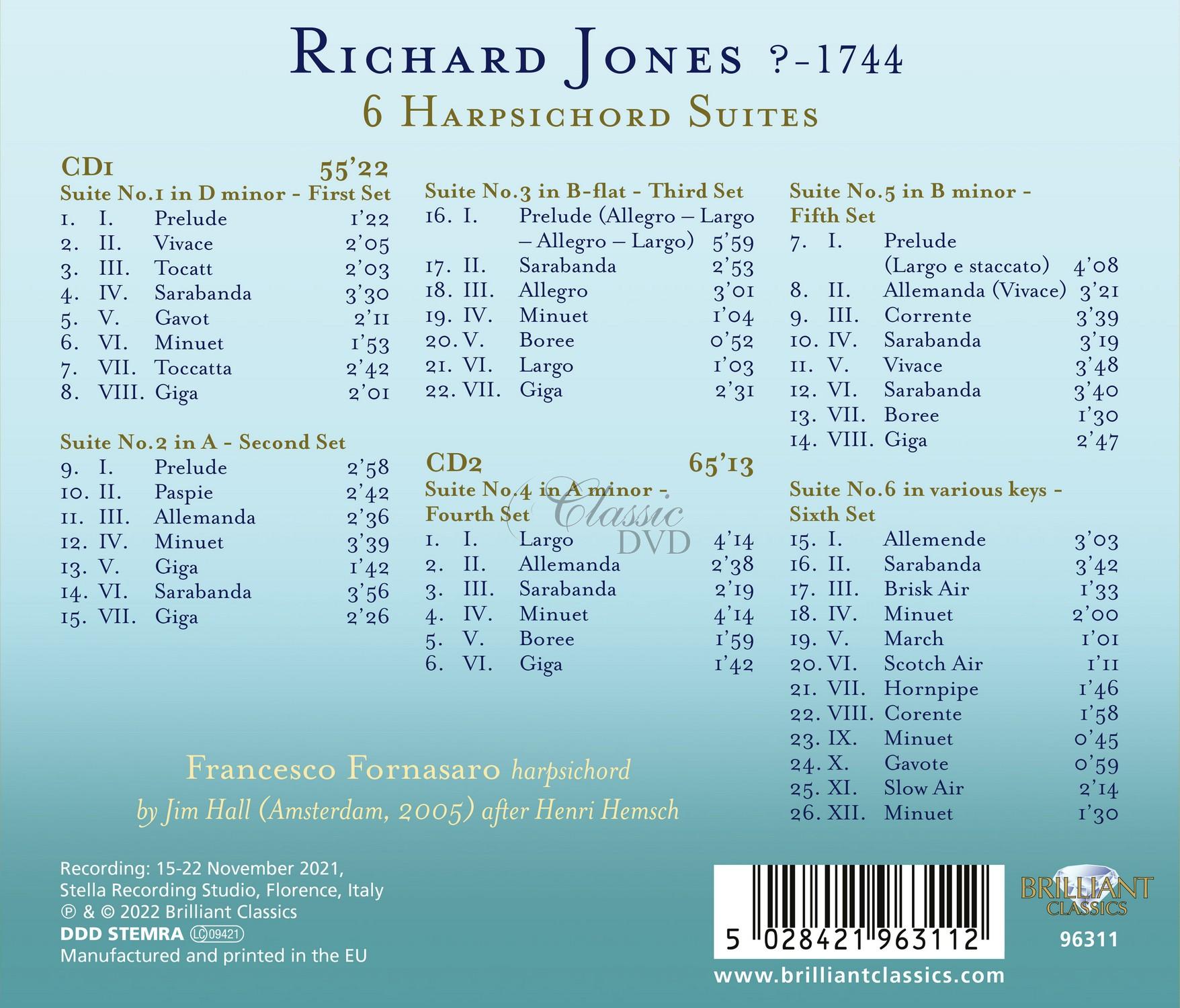 Jones: 6 Harpsichord Suites (2CD)