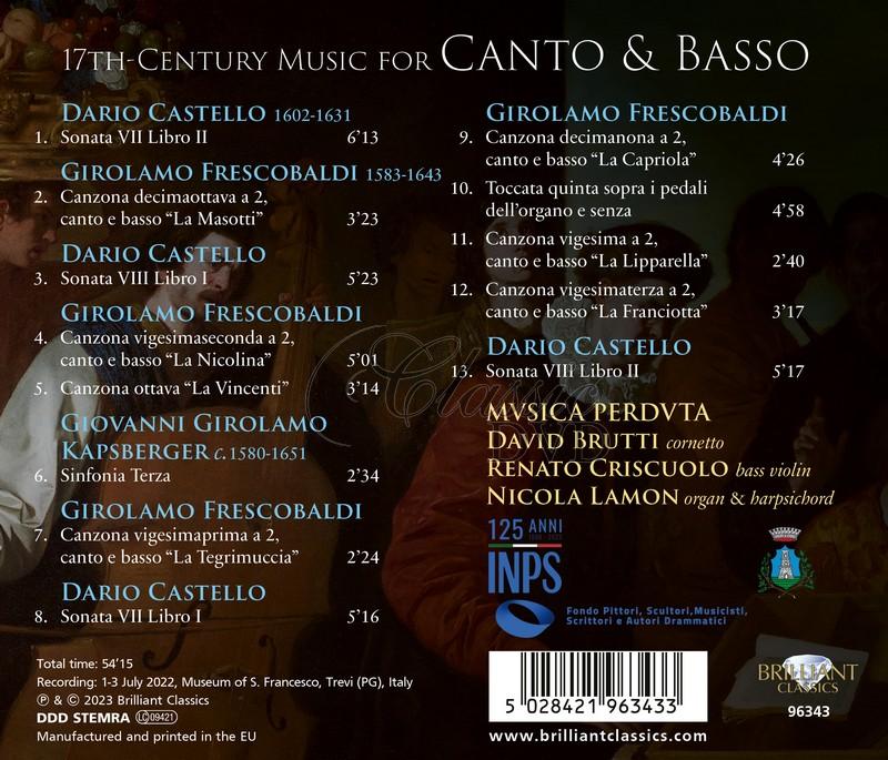 CASTELLO, FRESCOBALDI, KAPSBERGER: 17th Century Music for Canto & Basso (CD)