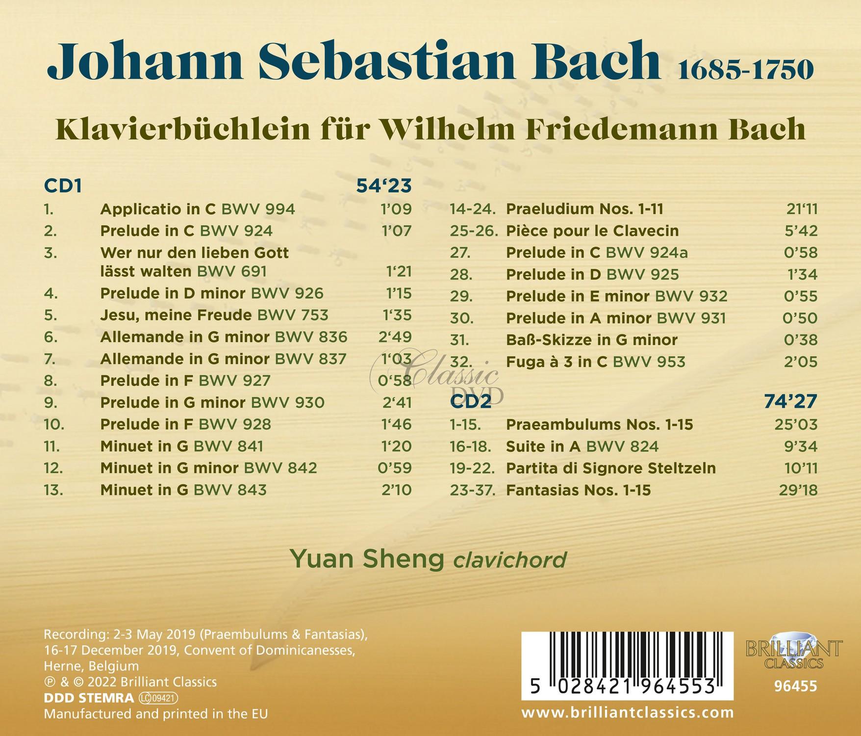 J.S. Bach: Klavierbüchlein für Wilhelm Friedemann Bach (2CD)
