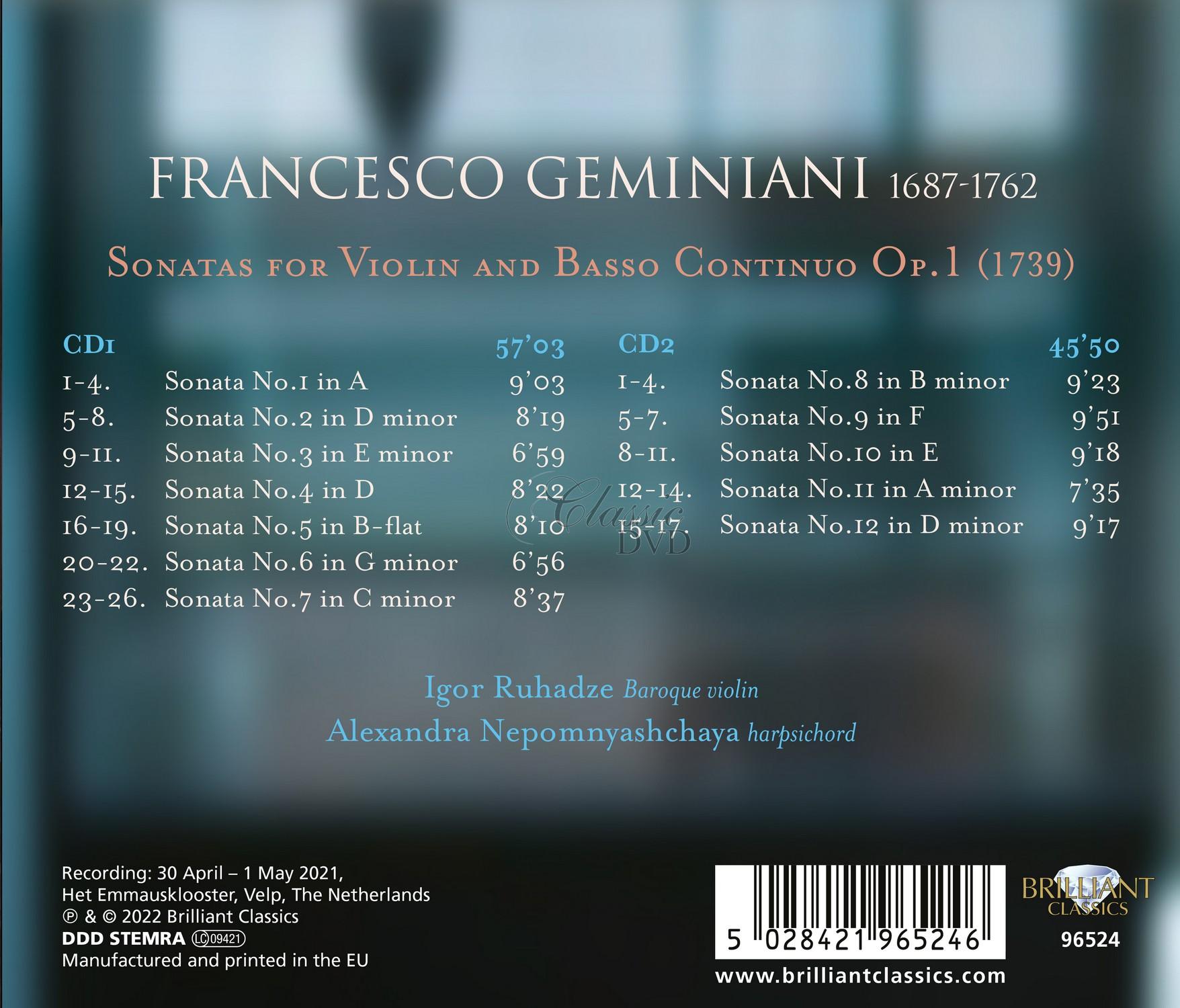 Geminiani: Violin Sonatas Op. 1 (2CD)
